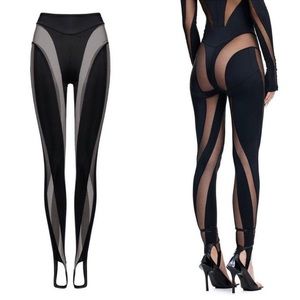 Mugler X H&M Mesh-paneled Stirrup Leggings black
